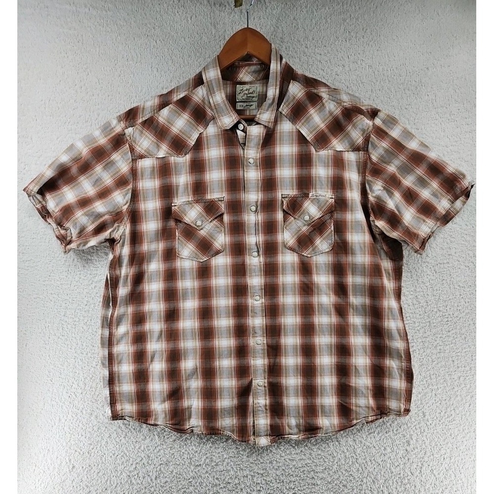 Lucky Brand Pearl Snap Short Sleeve Plaid Western Shirt Mens Size XXL 2XL
